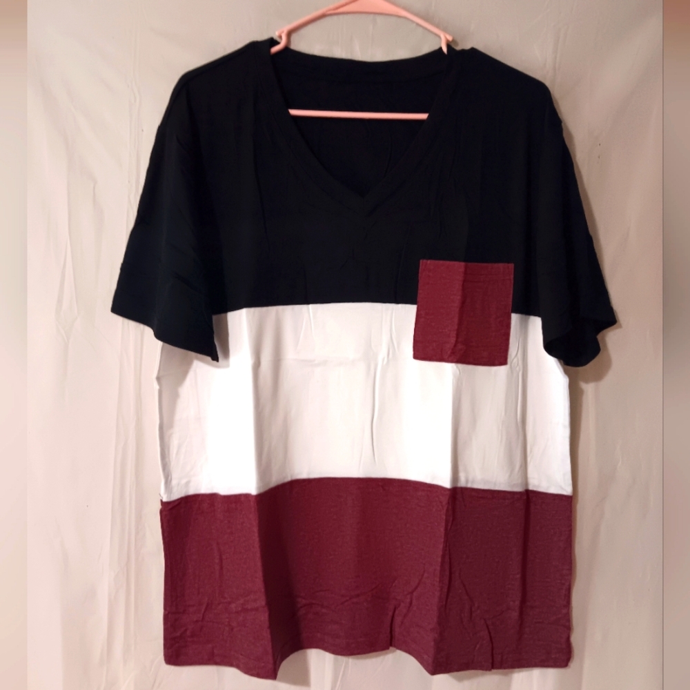 Black, White, and Burgqndy Colorblock T-Shirt